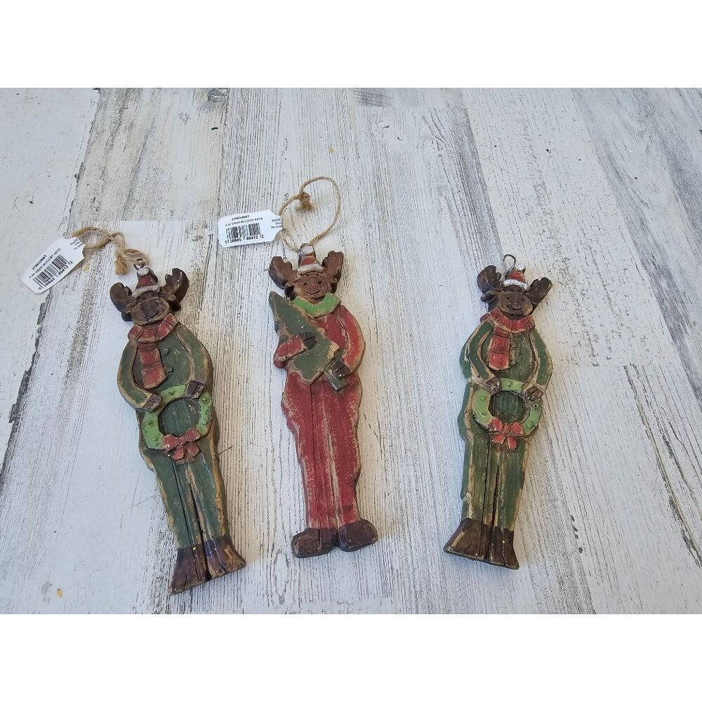Large wooden reindeer ornament Xmas tree wreath set‎ deer
